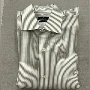 [15.5]Marc Anthony Slim Fit blue stripes  White Dress Shirt